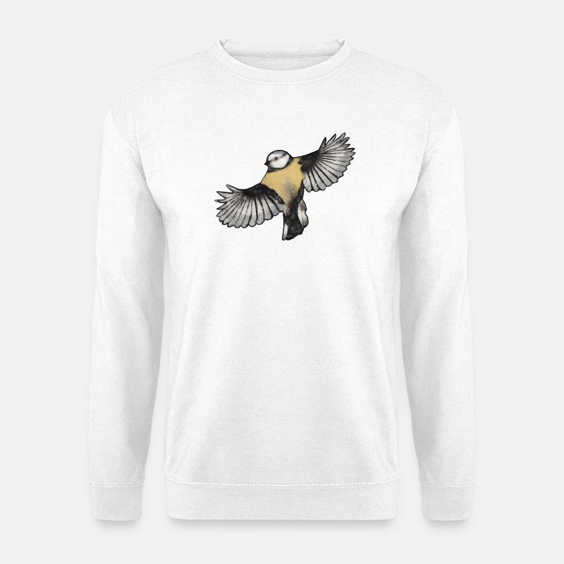 Bunter Vogel im Flug - Druckvorlage handgeschnitzt - Unisex Pullover - Weiß
