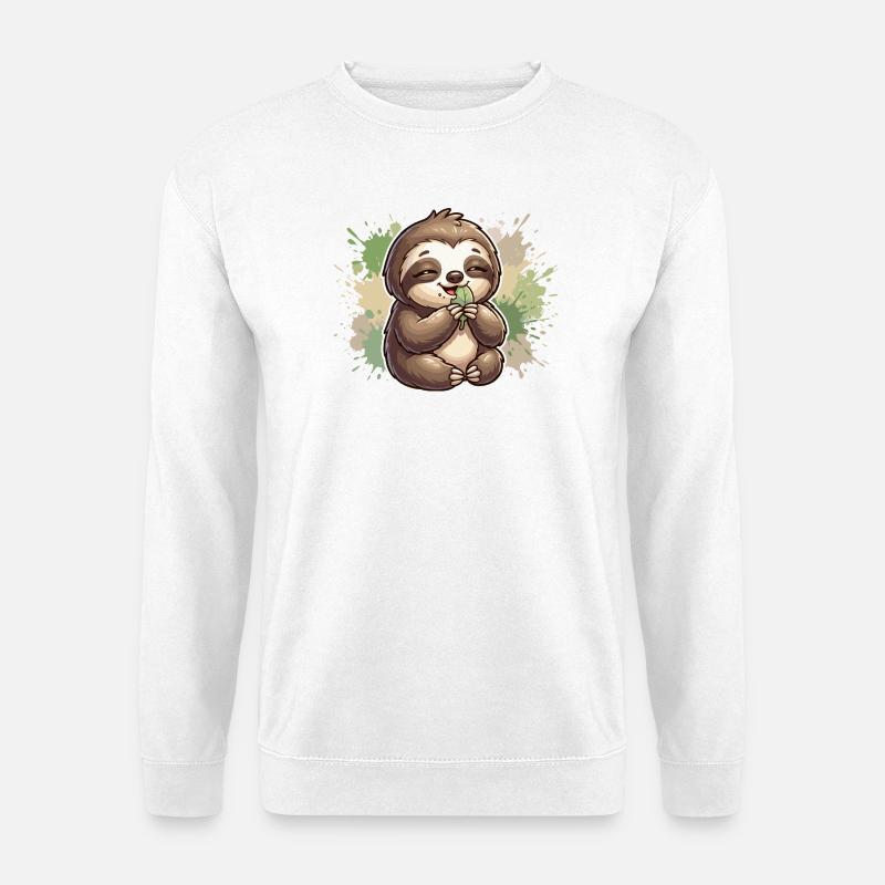 Sloth with leaf cuddles - Unisex Sweatshirt - white
