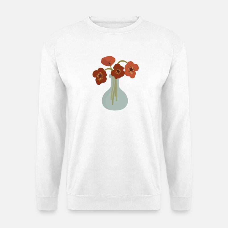 Rote Mohnvase Floral - Unisex Pullover - Weiß