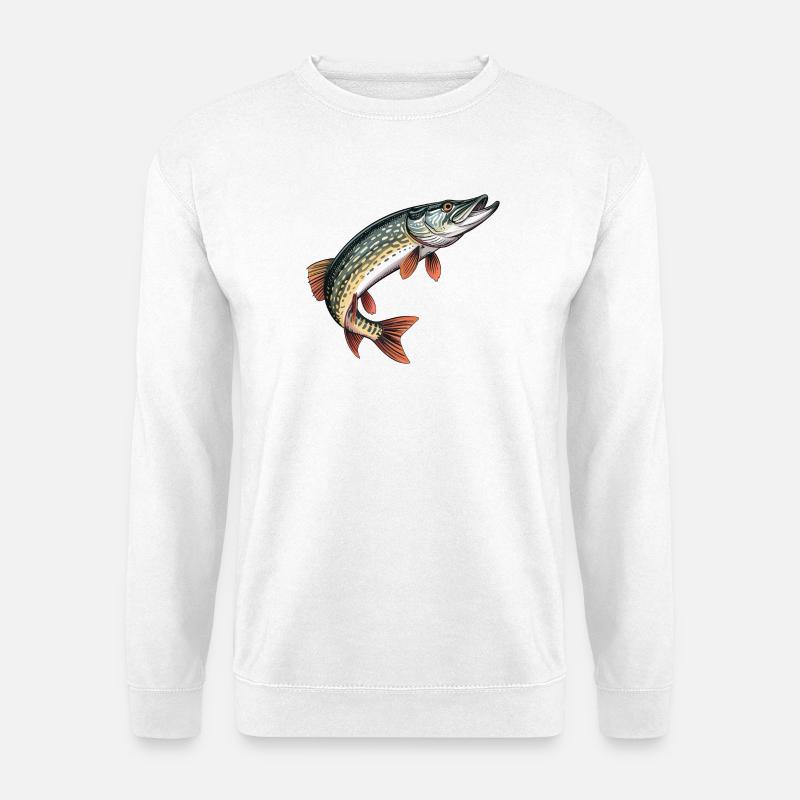Farbiger Hechtdruck - Unisex Pullover - Weiß