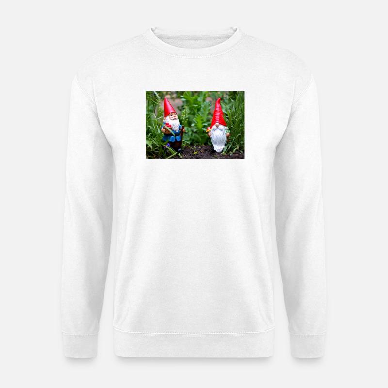 Gartenwichtel im Blumengarten - Unisex Pullover - Weiß