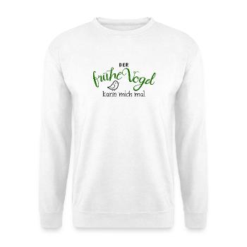 Der frühe Vogel - grün - Unisex Pullover - Weiß - Vorne - Alina (178cm) & Michal (187cm)