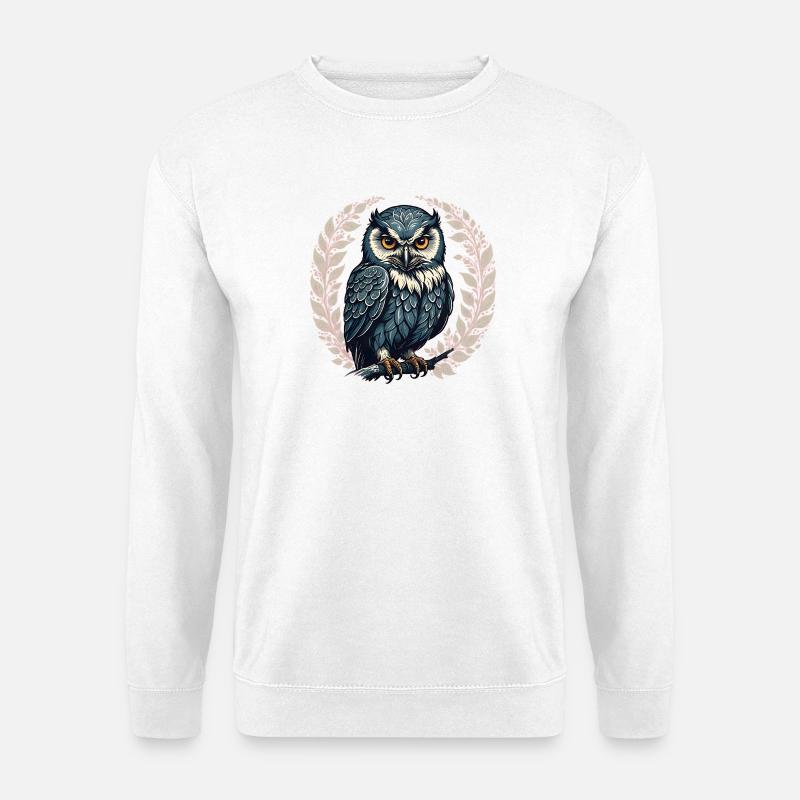 Mondnacht-Eule im Rosenkraß - Unisex Pullover - Weiß