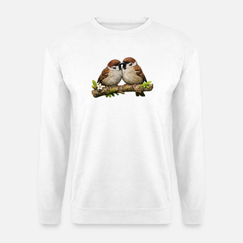 Kissing Sparrows on Branch - Unisex Sweatshirt - white
