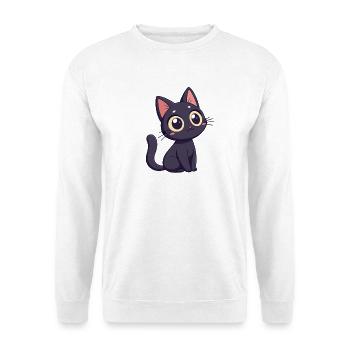 Kawaii black cat with huge eyes - Unisex Sweatshirt - white - Front