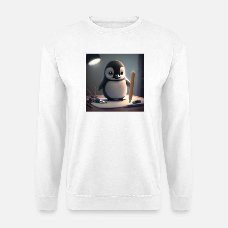 Pinguin Künstler am Tisch - Unisex Pullover - Weiß