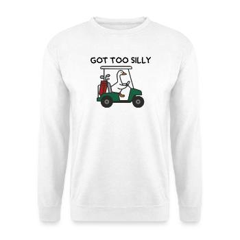 Gans im Golfwagen – Humorvolles Sportdesign - Unisex Pullover - Weiß - Vorne