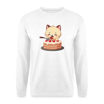 Katze isst Kuchen - Unisex Pullover - Weiß - Vorne