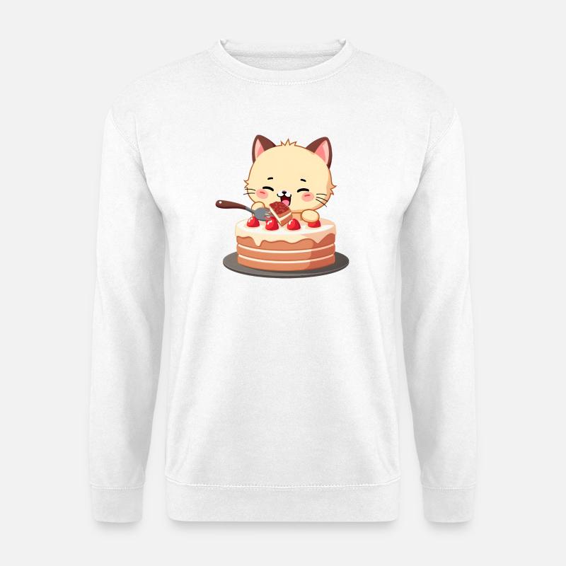Katze isst Kuchen - Unisex Pullover - Weiß