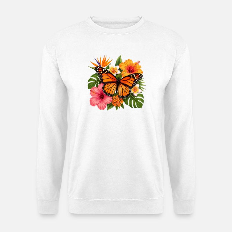 Monarch Butterfly Tropical Blossom - Unisex Sweatshirt - white