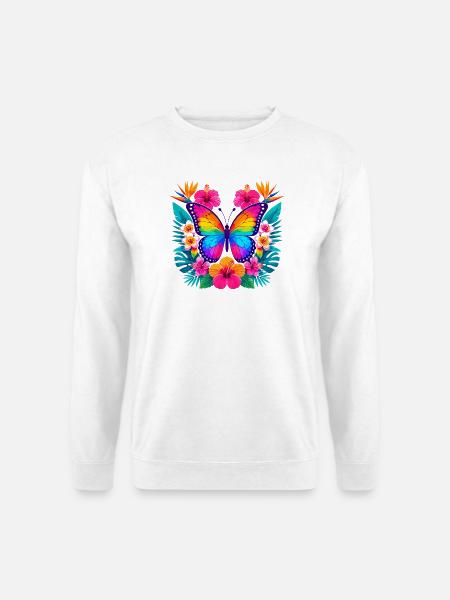 Bunter Tropen-Schmetterling - Unisex Pullover - Weiß