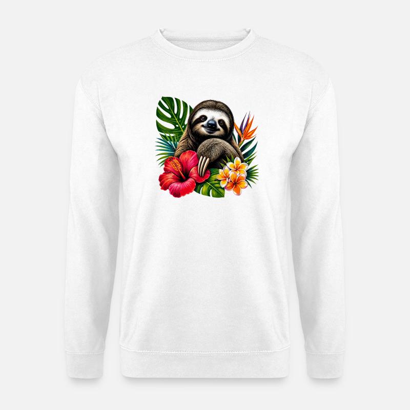 Tropisches Faultier im Blumenrausch - Unisex Pullover - Weiß