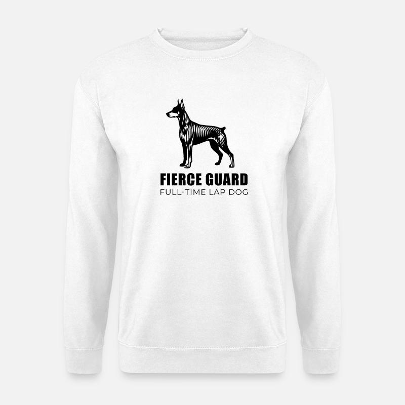 Dobie Silhouette - Fierce Guard linear Doberman - Unisex Pullover - Weiß