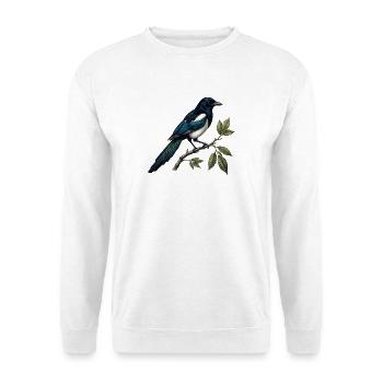 Elster "Pica pica" — ornithologische Gravur - Unisex Pullover - Weiß - Vorne