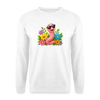 Wurm mit Sonnenbrille im Blumenmeer - Unisex Pullover - Weiß - Vorne