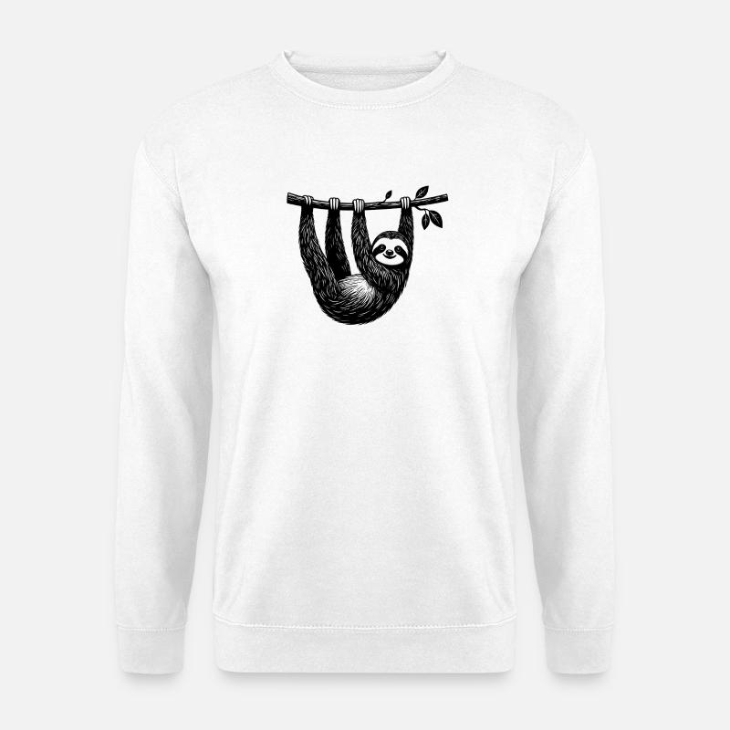 Faultier am Ast – Chillige Illustration - Unisex Pullover - Weiß