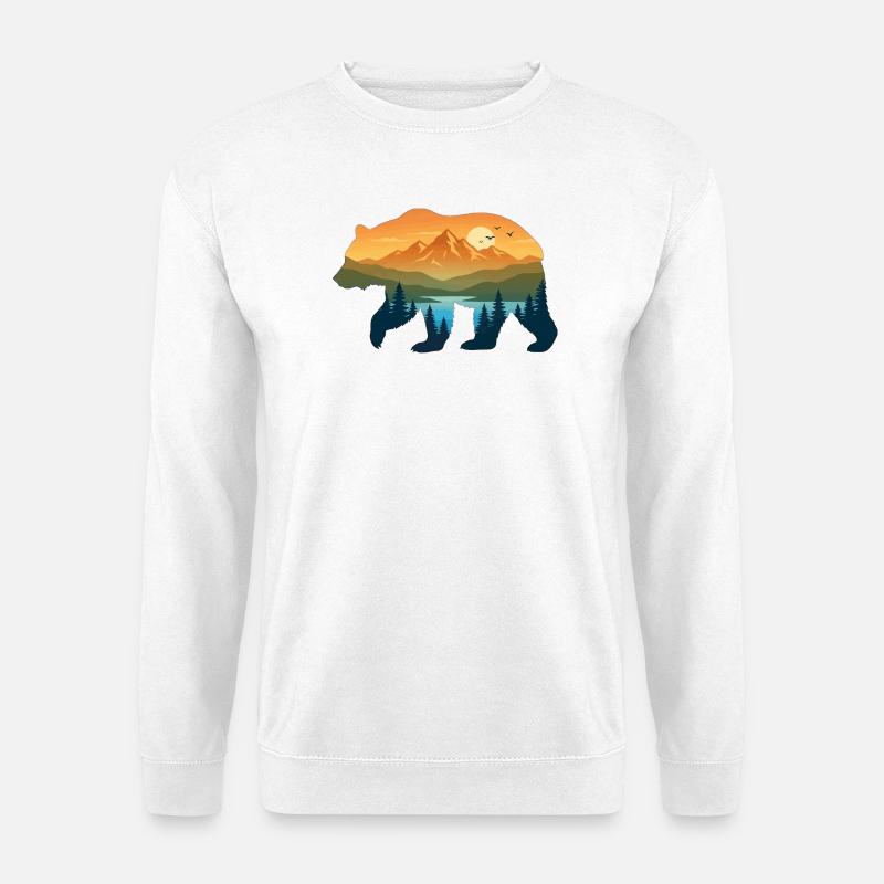 Berglandschaft der Bärensilhouette - Unisex Pullover - Weiß