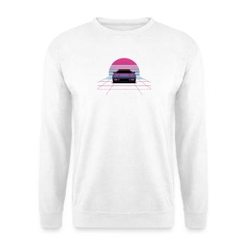Outrun Car Sunset Synthwave 80s Grid - Unisex Sweatshirt - white - Front