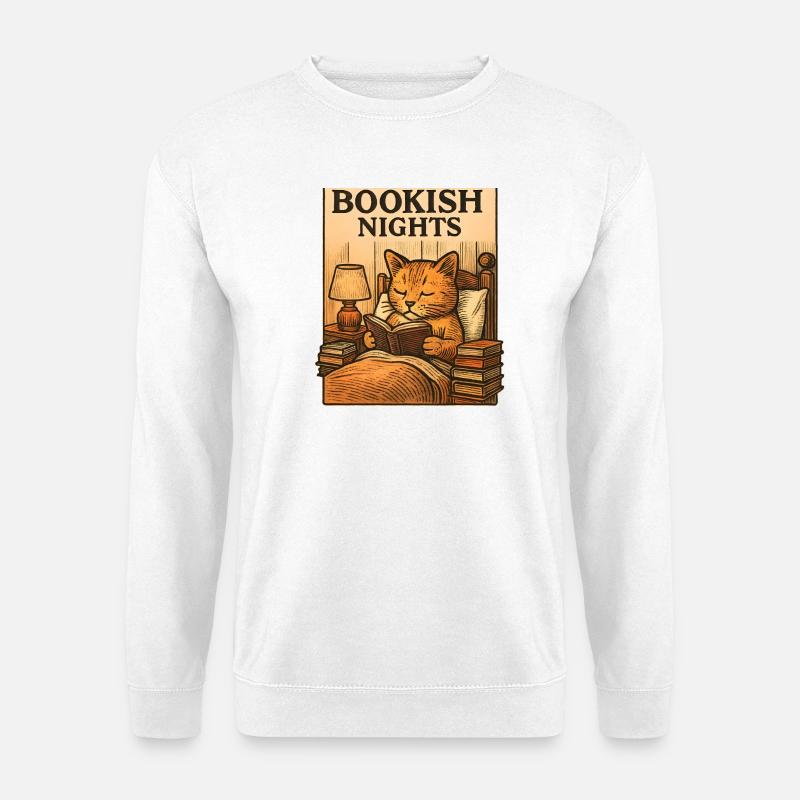 Buchige Katzennächte im Bett - Unisex Pullover - Weiß