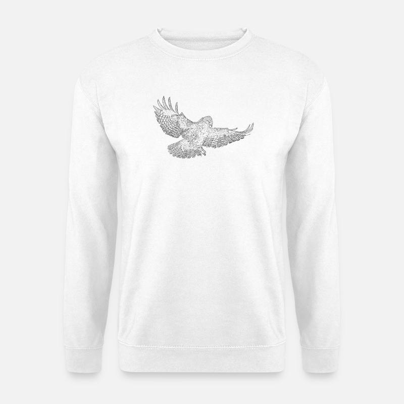 Mäusebussard, Greifvogel gezeichnet (stilisiert) - Unisex Pullover - Weiß
