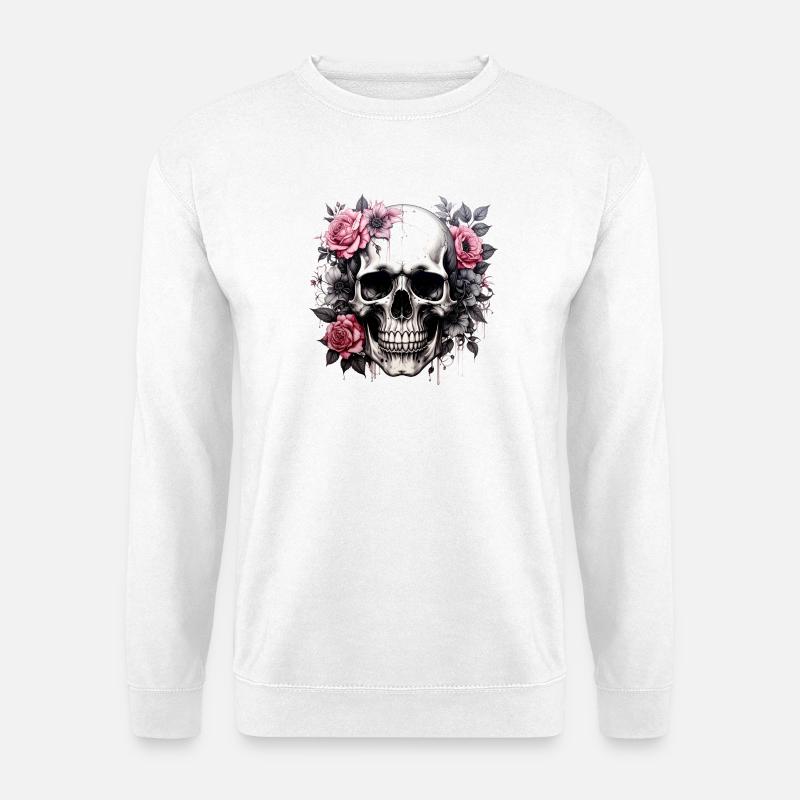 Totenkopf mit Blütenkrone - Unisex Pullover - Weiß