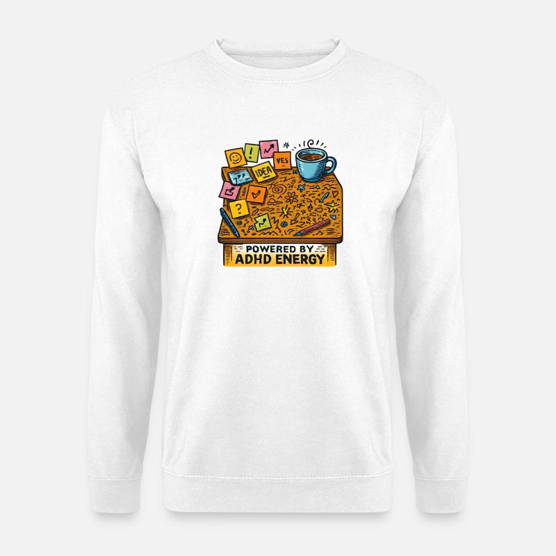 ADHD Energie: Ideenfluss am Kaffeetisch - Unisex Pullover - Weiß