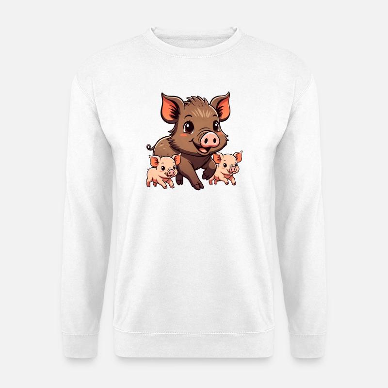 Wildschwein mit Ferkeln - Unisex Pullover - Weiß