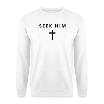 Seek Him Minimalist Faith Jesus Cool Christian - Unisex Pullover - Weiß - Vorne