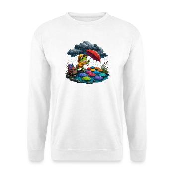 Frosch im Regen mit bunten Schirmen - Unisex Pullover - Weiß - Vorne