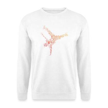Geschenkidee für einen Hip-Hop-Tänzer mit B-Boying - Unisex Pullover - Weiß - Vorne - Alina (178cm) & Michal (187cm)