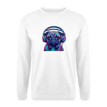 Pop Art Mops mit Kopfhörer Neon DJ Hund - Unisex Pullover - Weiß - Vorne