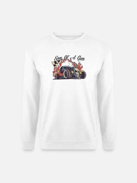 Hot Rod Totenkopf Flammen - Unisex Pullover - Weiß