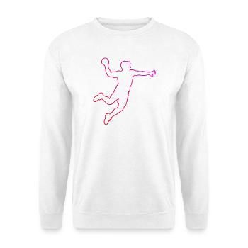 Geschenkidee für den Handballspieler mit Teamsport - Unisex Pullover - Weiß - Vorne - Alina (178cm) & Michal (187cm)