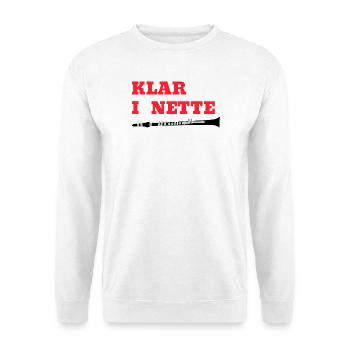 KLAR bin I a NETTE Klarinette Wortspiel - Unisex Pullover - Weiß - Vorne - Alina (178cm) & Michal (187cm)