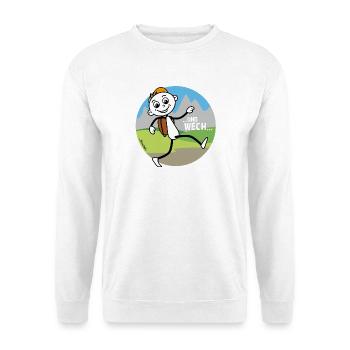Strichel: Und wech! Lustiges Wander T - Shirt ⛰️ - Unisex Pullover - Weiß - Vorne - Alina (178cm) & Michal (187cm)