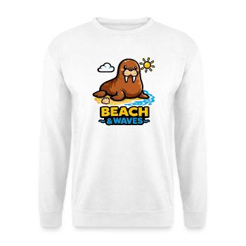 Morse sur la plage : plage et vagues - Sweat-shirt Unisexe - blanc - Devant