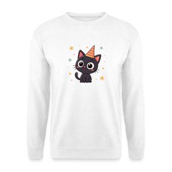 Chat noir party chapeau rayé - Sweat-shirt Unisexe - blanc - Devant
