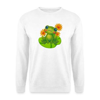 Süßer Frosch zwischen orangen Seerosen - Unisex Pullover - Weiß - Vorne