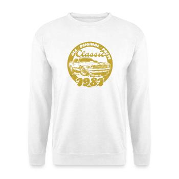 45. Geburtstag - Klassiker Musclecar 08/1981 - Unisex Pullover - Weiß - Vorne - Alina (178cm) & Michal (187cm)