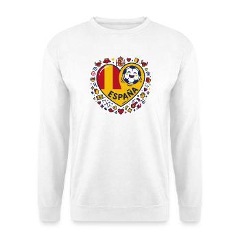 Spanien Herz Fußball Motiv - Unisex Pullover - Weiß - Vorne - Alina (178cm) & Michal (187cm)