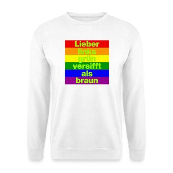 ICH BIN GERNE LINKS GRÜN VERSIFFT, NO NZS, FRIEDEN - Unisex Pullover - Weiß - Vorne - Alina (178cm) & Michal (187cm)