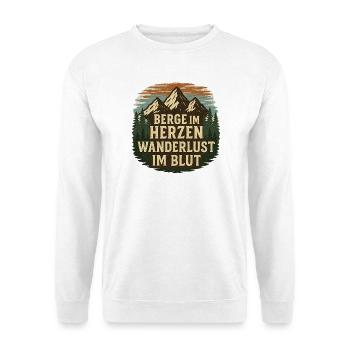 Berge im Herzen – Wanderlust im Blut - Unisex Pullover - Weiß - Vorne