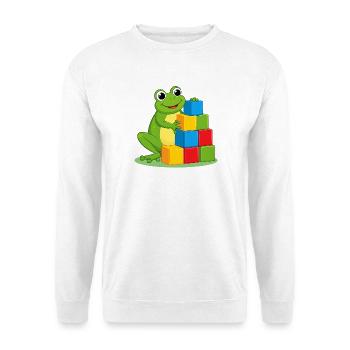 Grenouille de dessins animés verts jouant avec des blocs de construction colorés - Sweat-shirt Unisexe - blanc - Devant