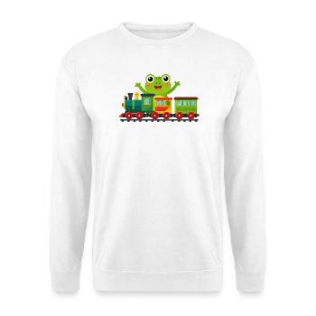 Grenouille de dessins animés verts qui acclame avec un train jouet - Sweat-shirt Unisexe - blanc - Devant