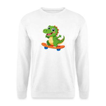 Petit dinosaure vert sur un skateboard – Design cool - Sweat-shirt Unisexe - blanc - Devant