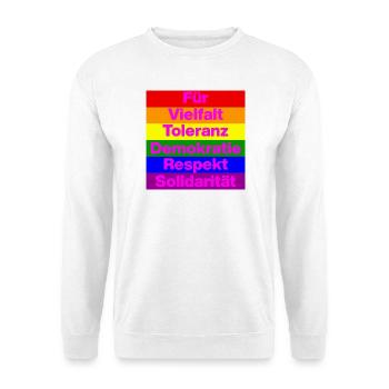 VIELFALT TOLERANZ DEMOKRATIE RESPEKT SOLIDARITÄT - Unisex Pullover - Weiß - Vorne