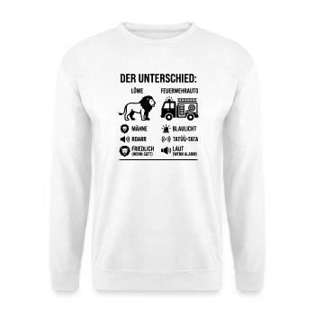 Löwe oder Feuerwehr? Lustiges Vergleichs-Motiv  - Unisex Pullover - Weiß - Vorne