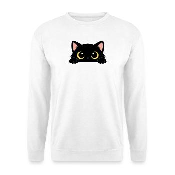 Neugierige schwarze Katze – niedliche gelbe Augen - Unisex Pullover - Weiß - Vorne