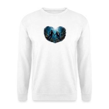 Gemeinsam abtauchen – Taucherpaar im Herzmotiv - Unisex Pullover - Weiß - Vorne