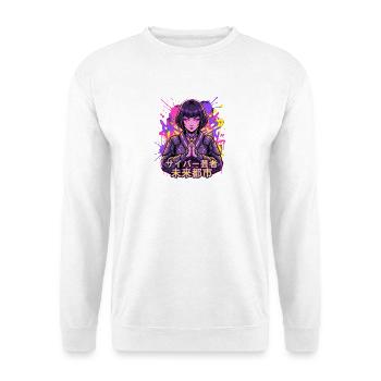 Cyber Geisha im Neonstadt - Unisex Pullover - Weiß - Vorne
